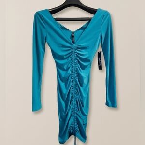 Identity Turquoise Ruched Long-Sleeve Bodycon Dress -NWT